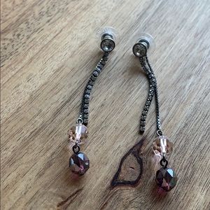 Swarovski pierced earrings w/clear cry/purple bead